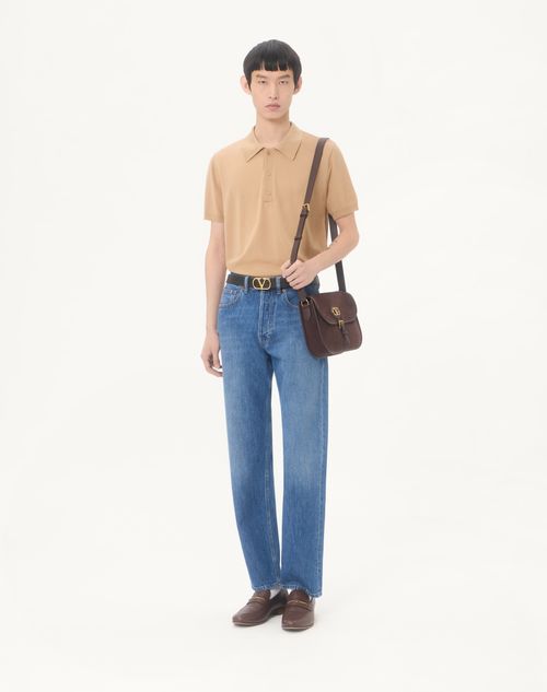 Valentino - Vロゴ エンブロイダリー ウール ポロシャツ - ベージュ - メンズ - ニット